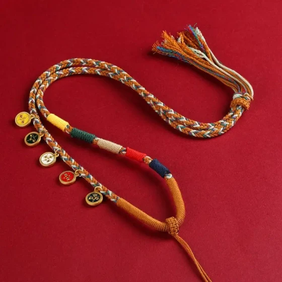 Handwoven Tibetan Five-Color Wealth Deity Thangka Pendant Replacement Chain